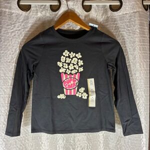 Cat & Jack Graphic Tee Long Sleeve Popcorn Top Charcoal Kids Size S (6-7)